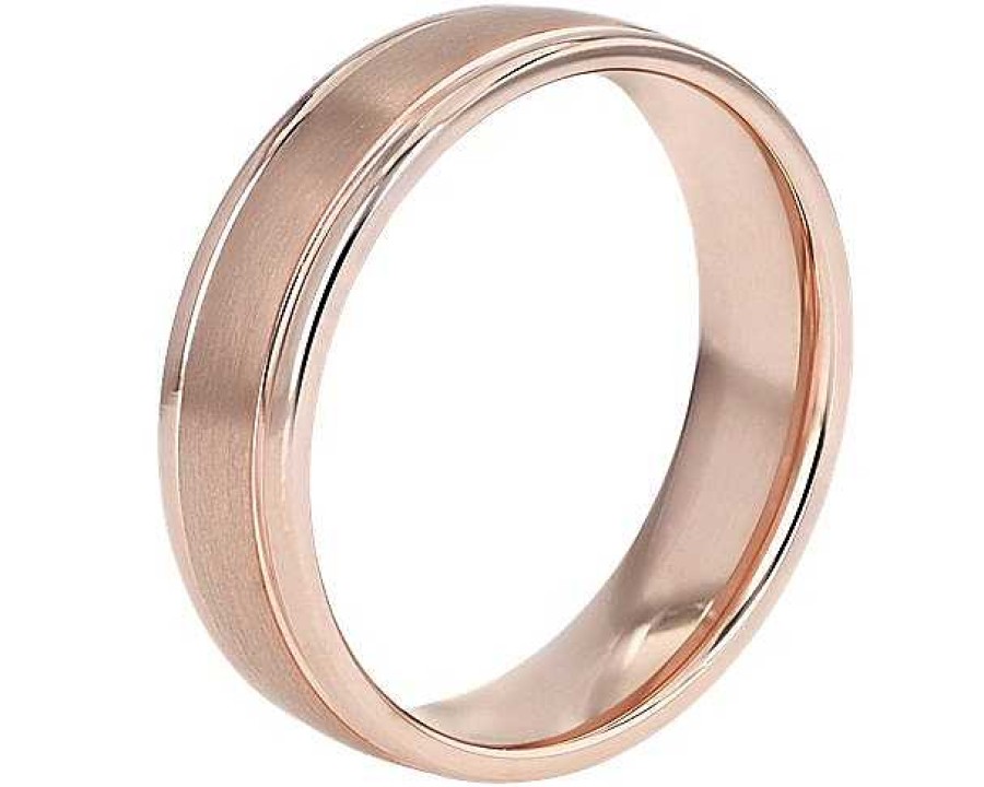 Men'S Rings | Blue Nile Brushed Inlay Wedding Ring In 14K Rose Gold (6Mm)