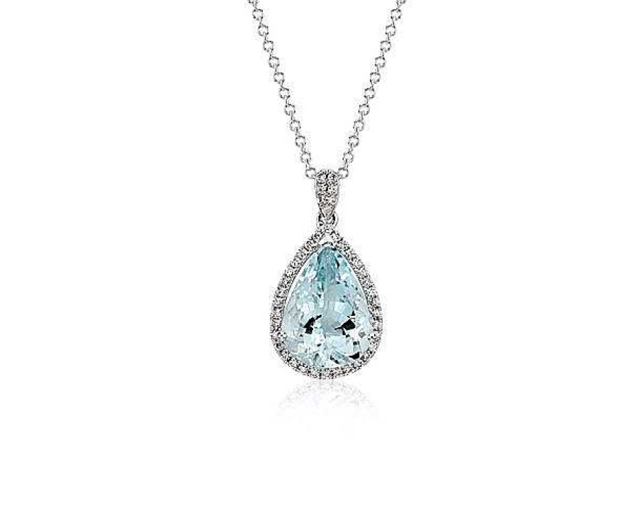 Necklaces | Blue Nile Aquamarine And Diamond Halo Pendant In 14K White Gold (13X9Mm)