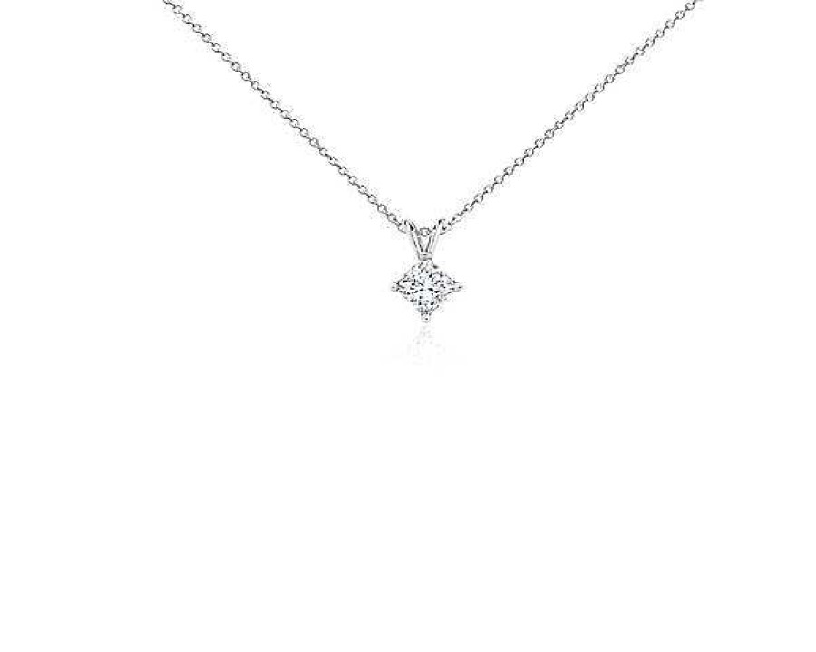 Necklaces | Blue Nile Princess Cut Diamond Solitaire Pendant In 18K White Gold (1 Ct. Tw.)