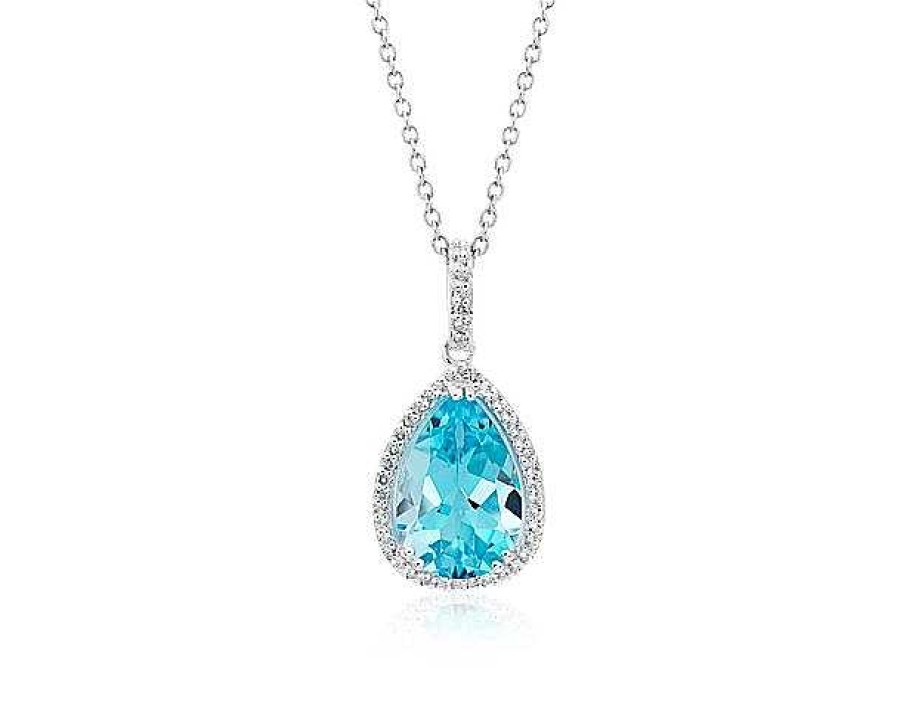 Necklaces | Blue Nile Sky Blue Topaz Elegant Halo Pendant In Sterling Silver (14X9Mm)