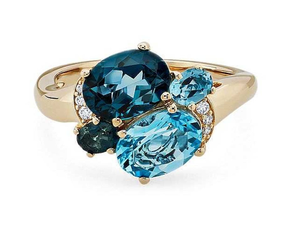 Rings | Blue Nile London Blue And Swiss Blue Topaz Cocktail Ring With Diamond Accents In 14K Yellow Gold