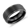 Men'S Rings | Blue Nile Brushed And Polished Comfort Fit Wedding Ring In Black Tungsten Carbide (9Mm)