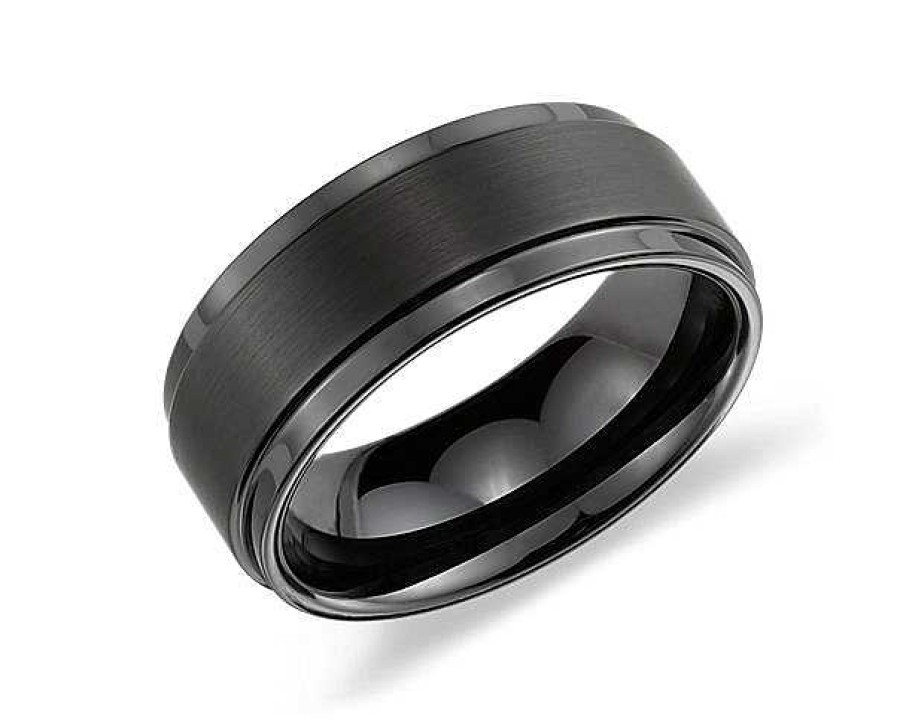 Men'S Rings | Blue Nile Brushed And Polished Comfort Fit Wedding Ring In Black Tungsten Carbide (9Mm)