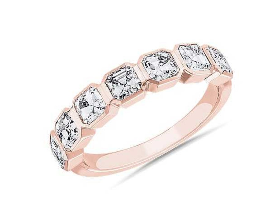 Women'S Rings | Blue Nile 7 Stone Asscher Bezel Diamond Anniversary Ring In 14K Rose Gold (1 3/4 Ct. Tw.)