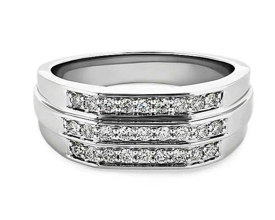 Rings | Blue Nile Triple Row Diamond Men'S Ring In 14K White Gold (1/2 Ct. Tw.)