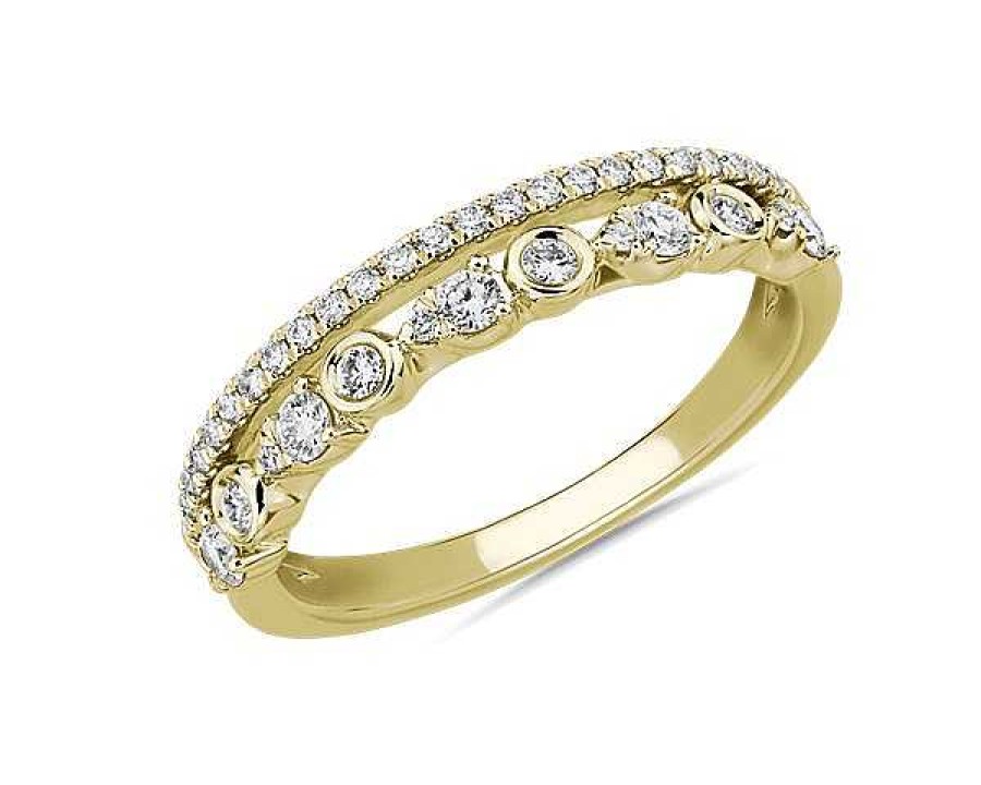 Rings | Blue Nile Alternating Bezel & Prong Set Round Diamond Ring With Pav Accent In 14K Yellow Gold (1/3 Ct. Tw.)