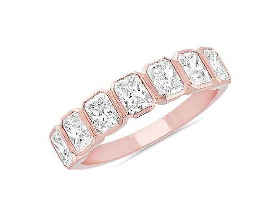 Women'S Rings | Blue Nile 7 Stone Radiant Bezel Diamond Anniversary Ring In 14K Rose Gold (1 5/8 Ct. Tw.)