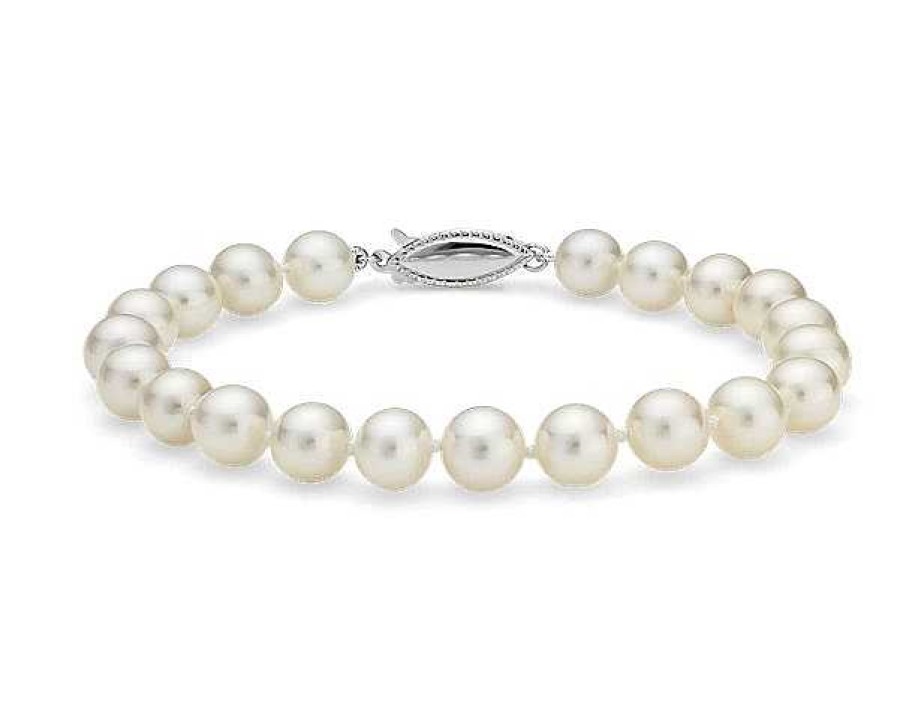 Bracelets | Blue Nile 8" Freshwater Cultured Pearl Bracelet In 14K White Gold (7.0-7.5Mm)