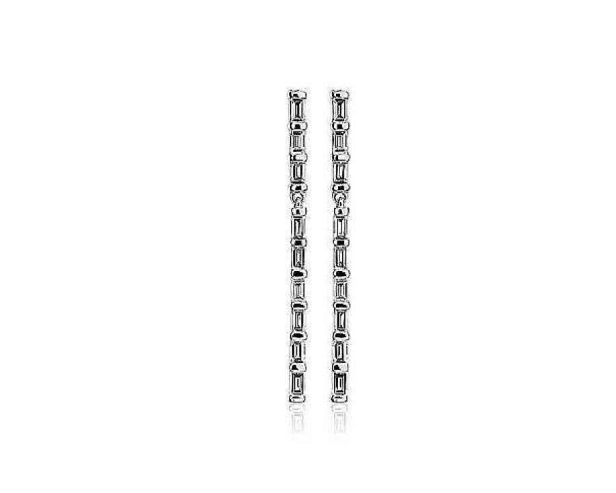 Earrings | Blue Nile Vertical Baguette Drop Diamond Fashion Earrings In 14K White Gold (3/8 Ct. Tw.)