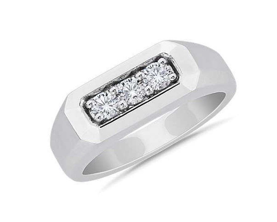 Men'S Rings | Blue Nile Men'S Trio Diamond Band In 14K White Gold (3.8 Mm, 1/2 Ct. Tw.)