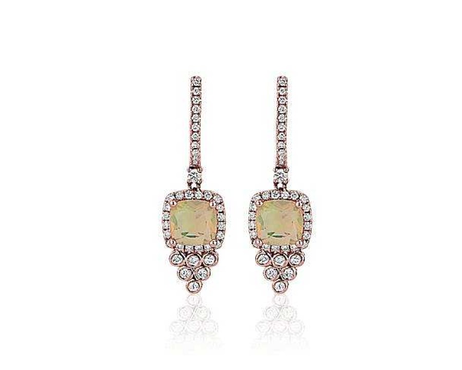 Earrings | Blue Nile Cushion Cut Opal And Diamond Drop Earrings In 14K Rose Gold