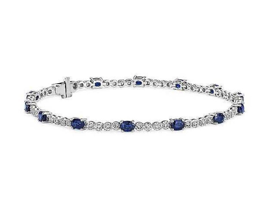 Bracelets | Blue Nile Oval Sapphire And Diamond Bracelet In 14K White Gold