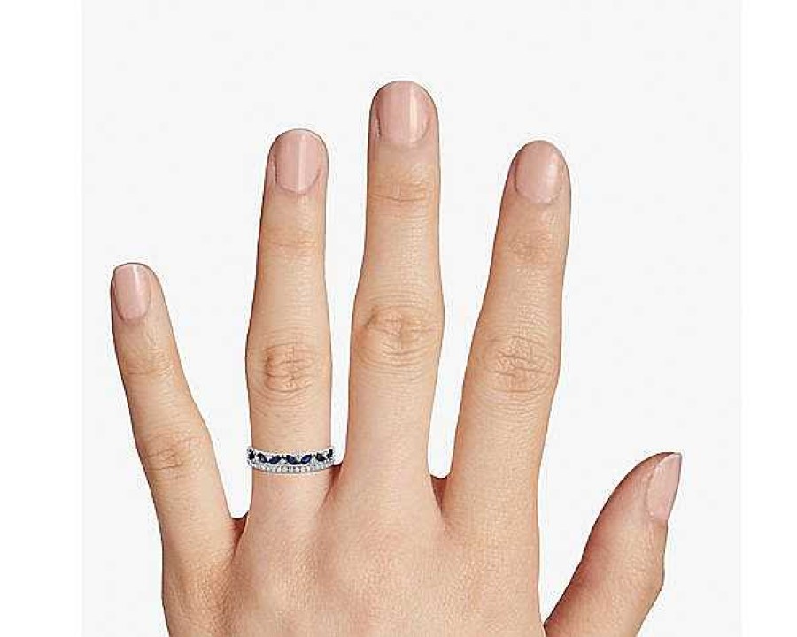 Rings | Blue Nile Two Row Diagonal Blue Sapphire Marquise And Pave Diamond Band In 14K White Gold