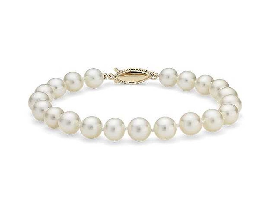 Bracelets | Blue Nile 7.5" Freshwater Cultured Pearl Bracelet In 14K Yellow Gold (7.0-7.5Mm)