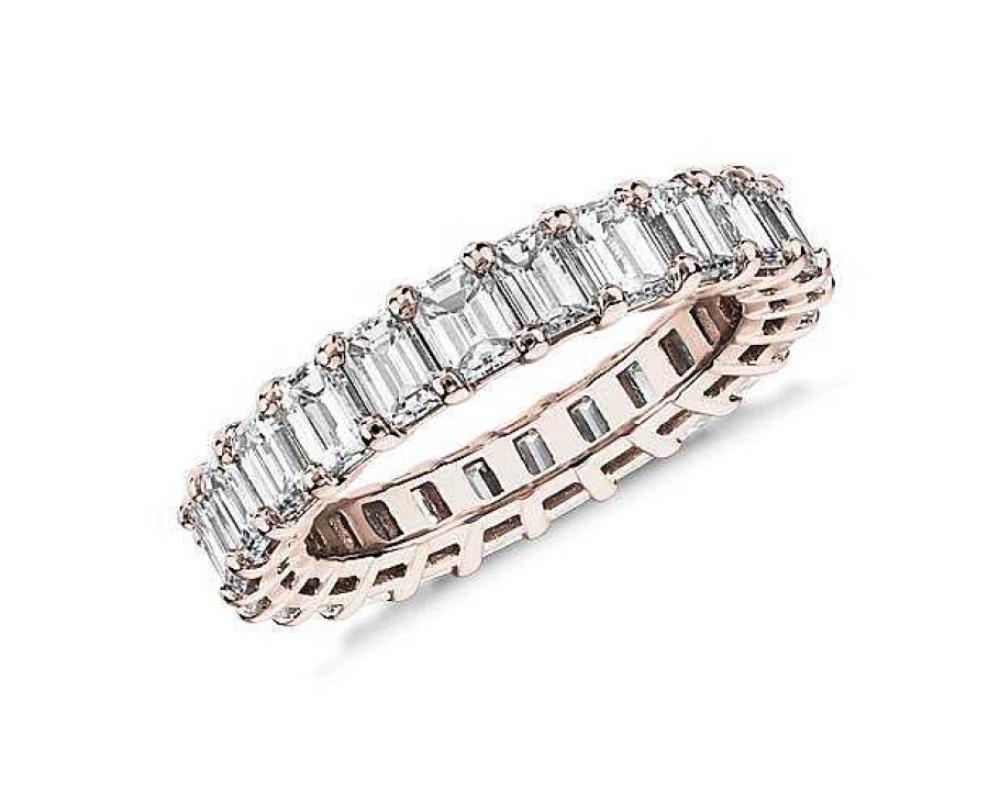 Women'S Rings | Blue Nile Lab Grown Diamond Emerald Cut Eternity Ring In 14K Rose Gold (4 Ct. Tw.)