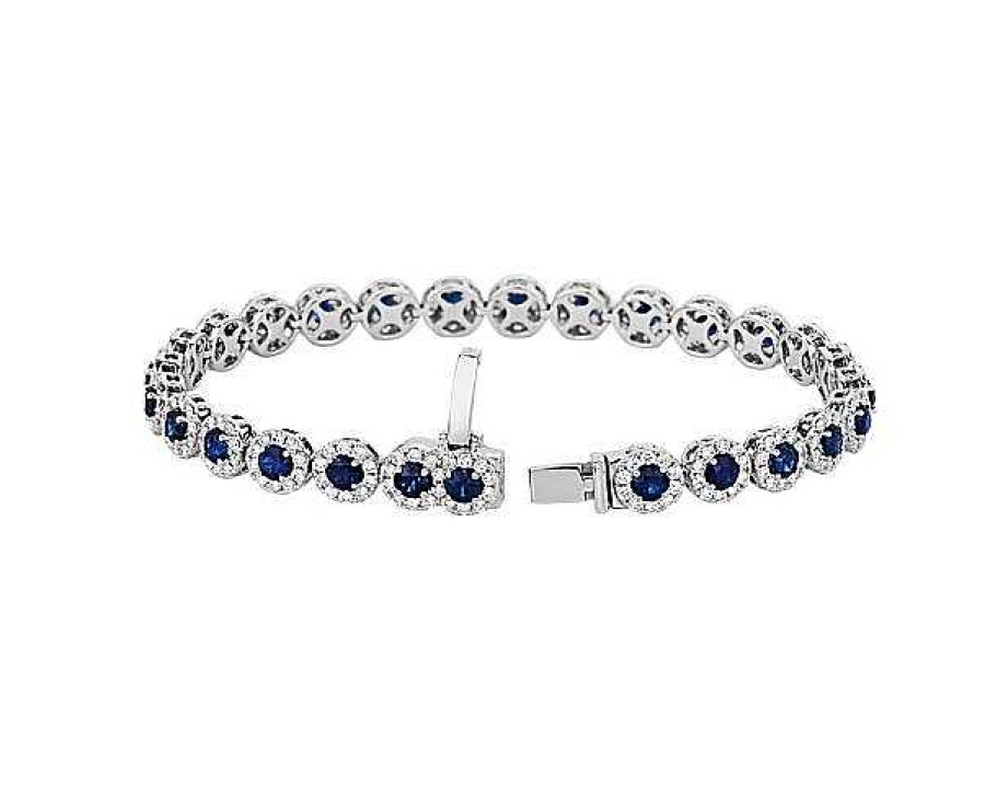 Bracelets | Blue Nile Sapphire And Diamond Halo Bracelet In 14K White Gold