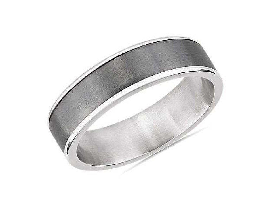 Men'S Rings | Blue Nile Two-Tone Tantalum Inlay Wedding Ring In 14K White Gold (6.5Mm)