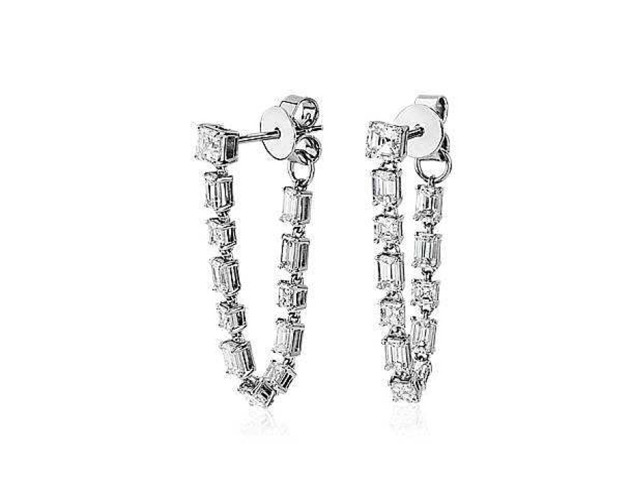 Earrings | Blue Nile Diamond Emerald And Asscher Loop Drop Earrings In 14K White Gold (2 3/4 Ct. Tw.)