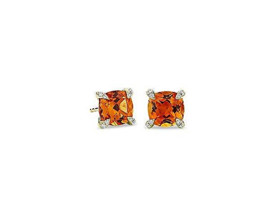 Earrings | Blue Nile Cushion Cut Citrine And Diamond Accent Earrings In 14K Yellow Gold (7Mm)