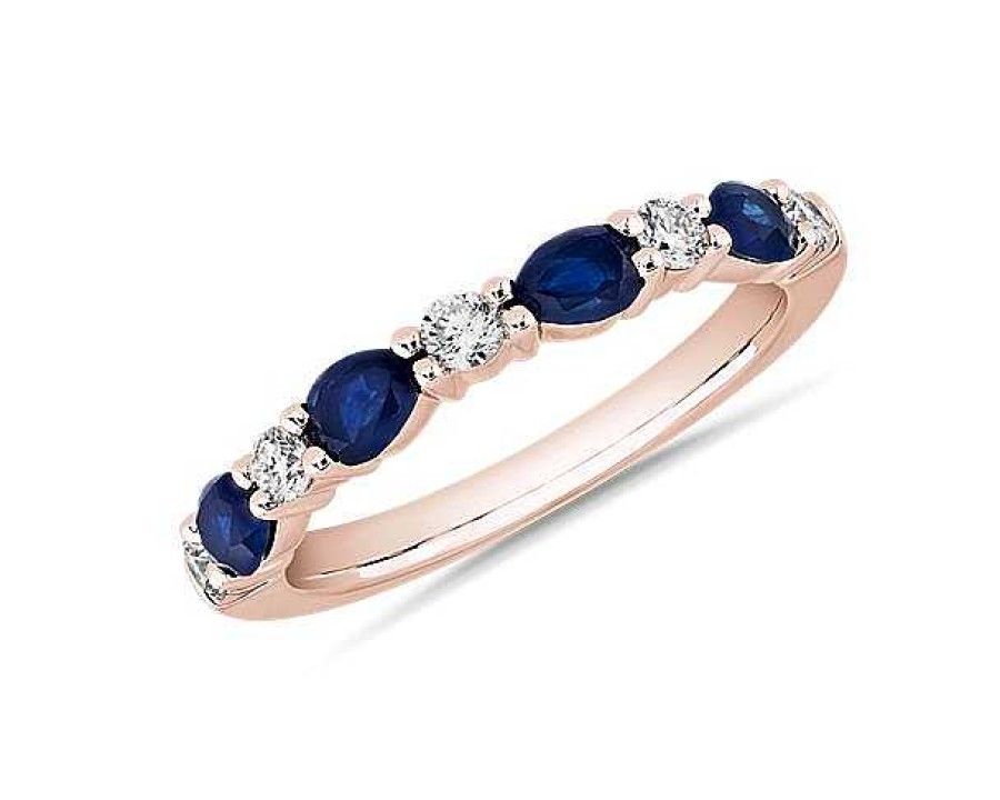 Rings | Blue Nile Alternating Pear Sapphire And Diamond Anniversary Ring In 14K Rose Gold (1/5 Ct. Tw.)