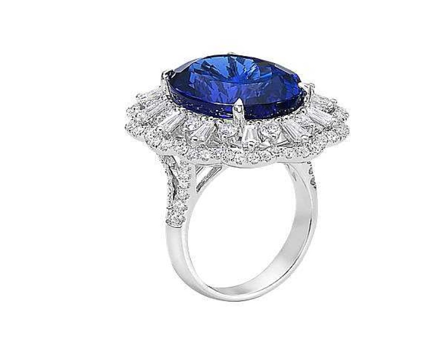 Rings | Blue Nile Extraordinary Collection: Oval Shaped Tanzanite And Diamond Ring In 18K White Gold