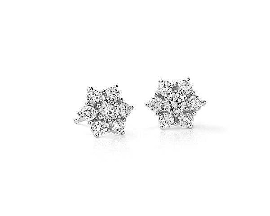 Earrings | Blue Nile Fleur Diamond Stud Earrings In 18K White Gold (1 1/2 Ct. Tw.)