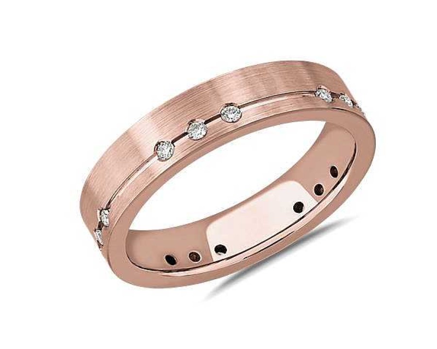 Men'S Rings | Blue Nile Diamond Brushed Line Wedding Ring In 18K Rose Gold (5 Mm, 1/5 Ct. Tw.)