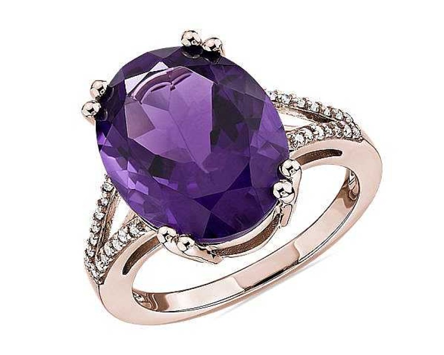 Rings | Blue Nile Oval Amethyst Statement Ring In 14K Rose Gold