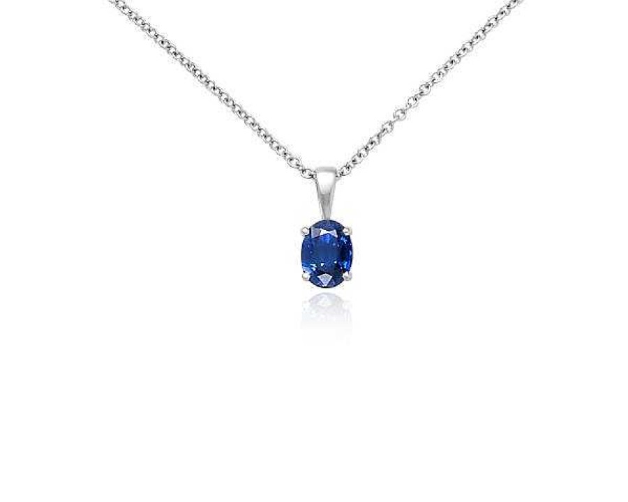 Necklaces | Blue Nile Oval Solitaire Sapphire Pendant In 18K White Gold (7X5Mm)