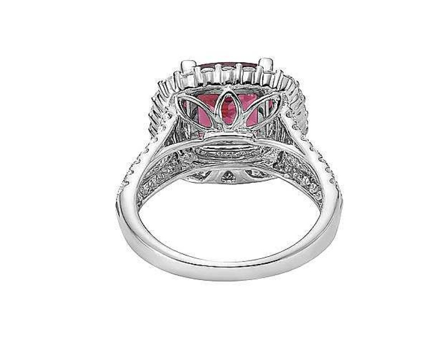 Rings | Blue Nile Extraordinary Collection: Cushion Rhodolite And Diamond Halo Ring In 18K White Gold (9Mm)