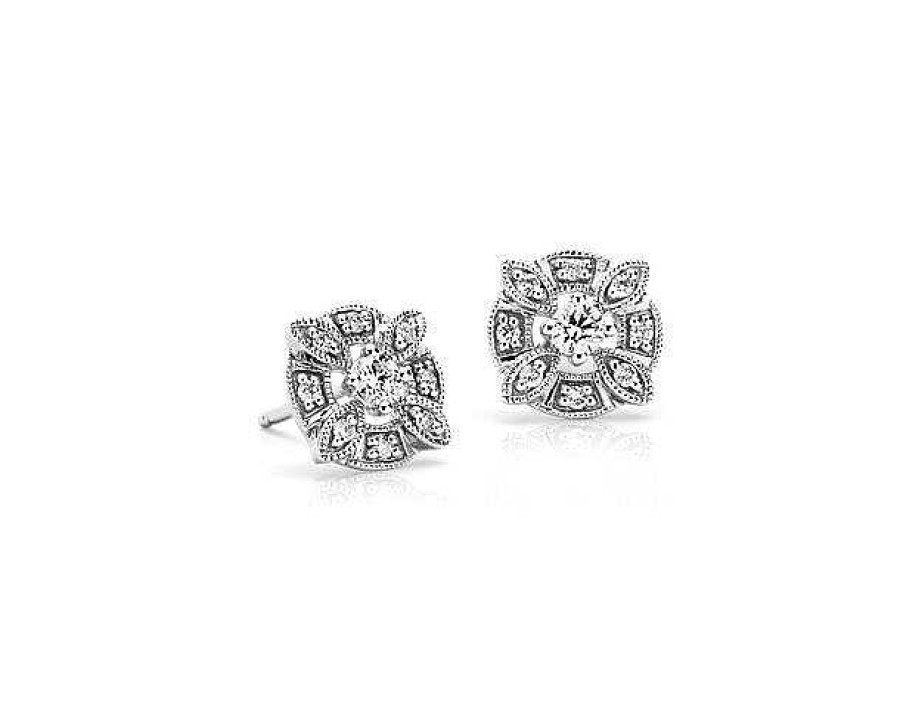 Earrings | Blue Nile Diamond Circular Floral Stud Earring In 14K White Gold (1/4 Ct. Tw.)