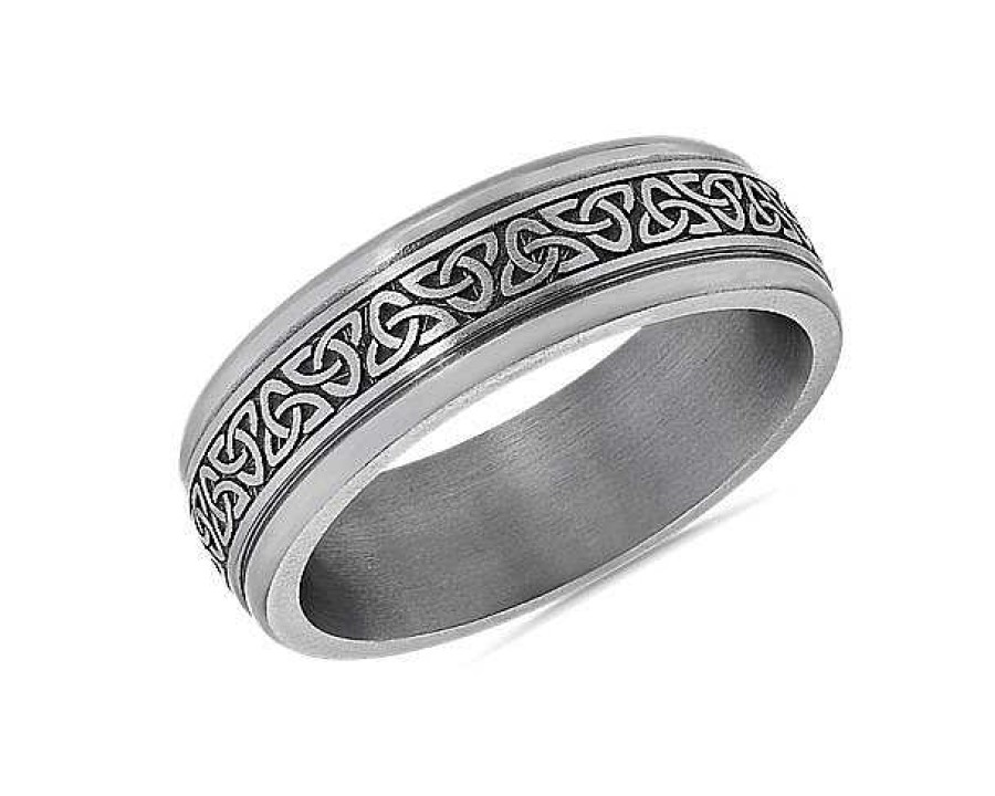 Men'S Rings | Blue Nile Celtic Triangle Knot Round Edge Ring In Tantalum (7Mm)