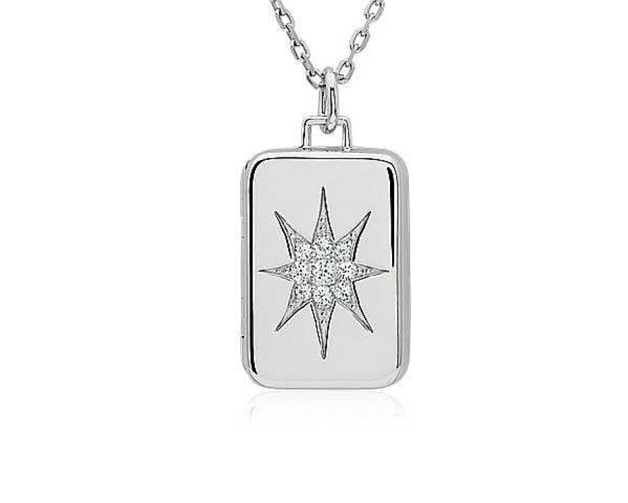 Necklaces | Blue Nile Rectangular Locket With White Topaz In Sterling Silver