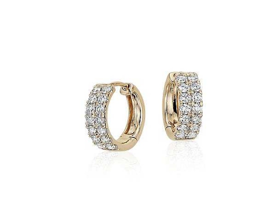 Earrings | Blue Nile Double Row Diamond Huggie Hoop Earrings In 14K Yellow Gold (3/4 Ct. Tw.)