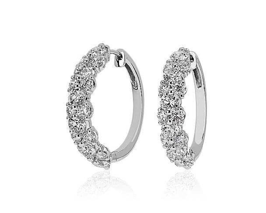 Earrings | Blue Nile Alternating Diamond Hoop Earrings In 14K White Gold (4 1/2 Ct. Tw.)