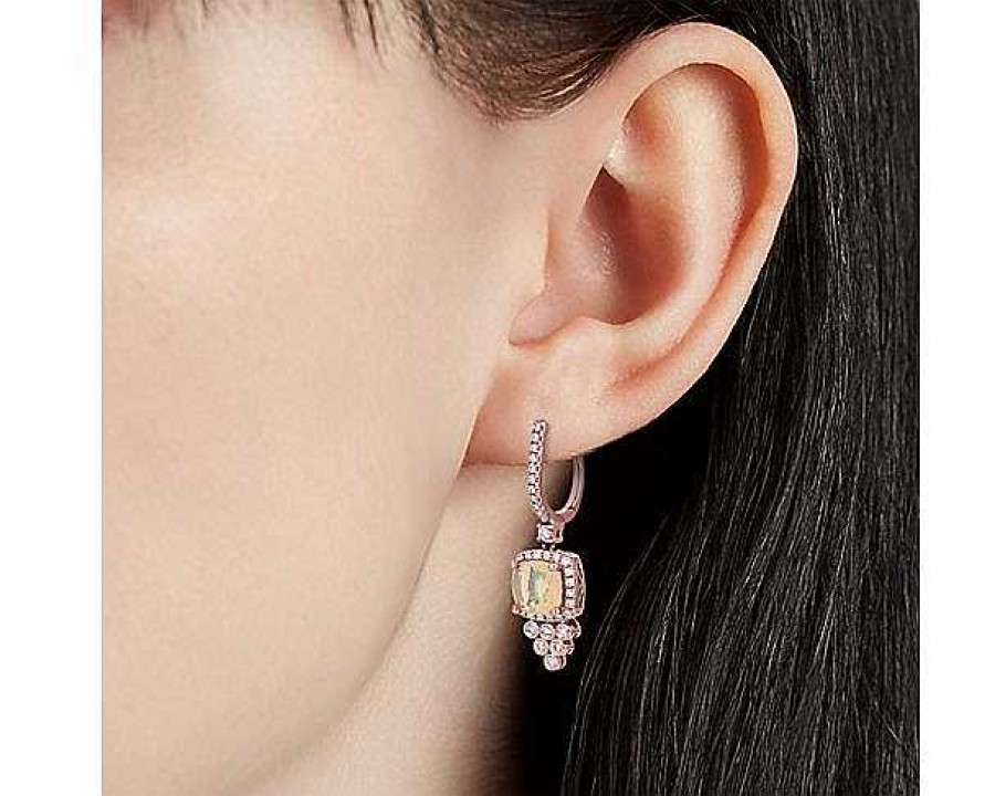 Earrings | Blue Nile Cushion Cut Opal And Diamond Drop Earrings In 14K Rose Gold