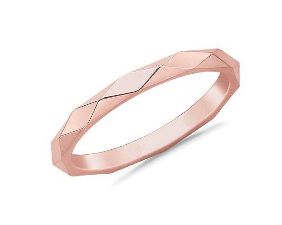 Women'S Rings | Blue Nile Stackable Beveled Triangle High Finish Ring In 14K Rose Gold (2Mm)