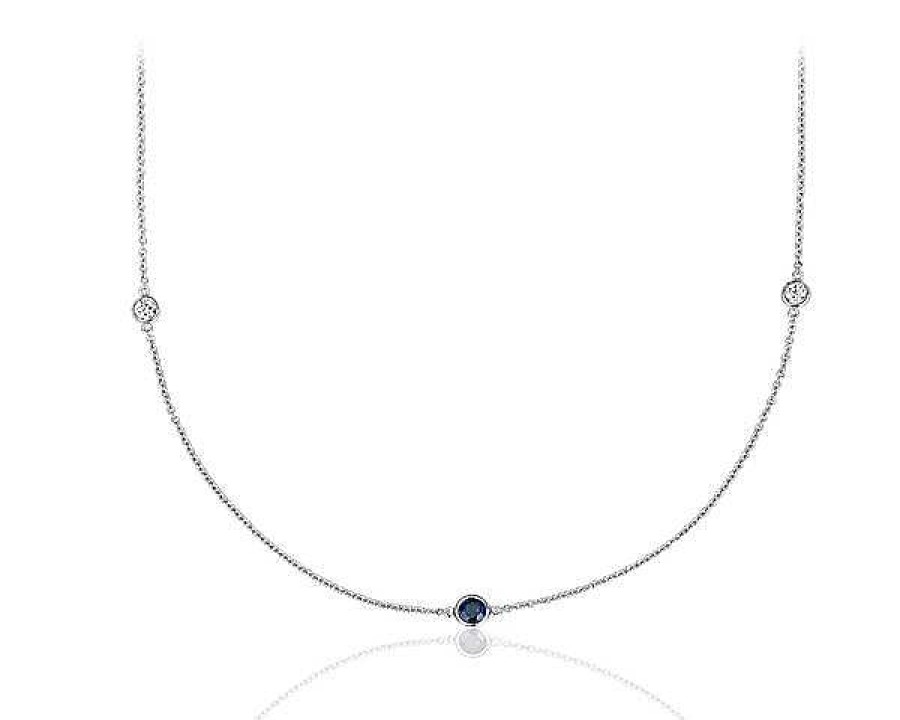 Necklaces | Blue Nile Petite Stationed Sapphire And Diamond Necklace In 14K White Gold (36")