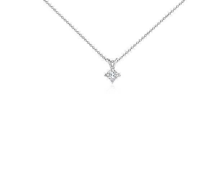 Necklaces | Blue Nile Princess Cut Diamond Solitaire Pendant In 14K White Gold (1/2 Ct. Tw.)