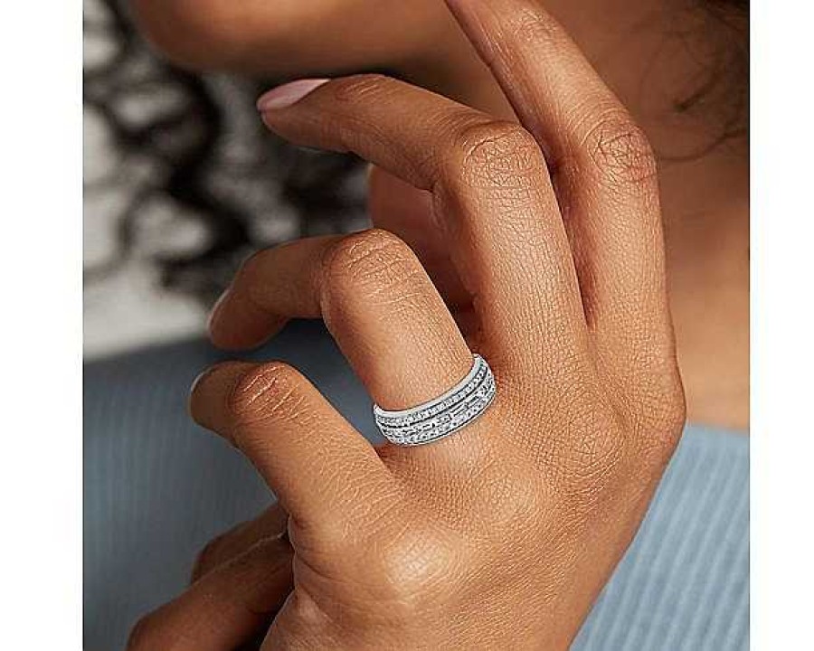 Rings | Blue Nile Zac Zac Posen Triple Row East-West Baguette & Pav Diamond Wedding Ring In 14K White Gold (6 Mm, 3/4 Ct. Tw.)