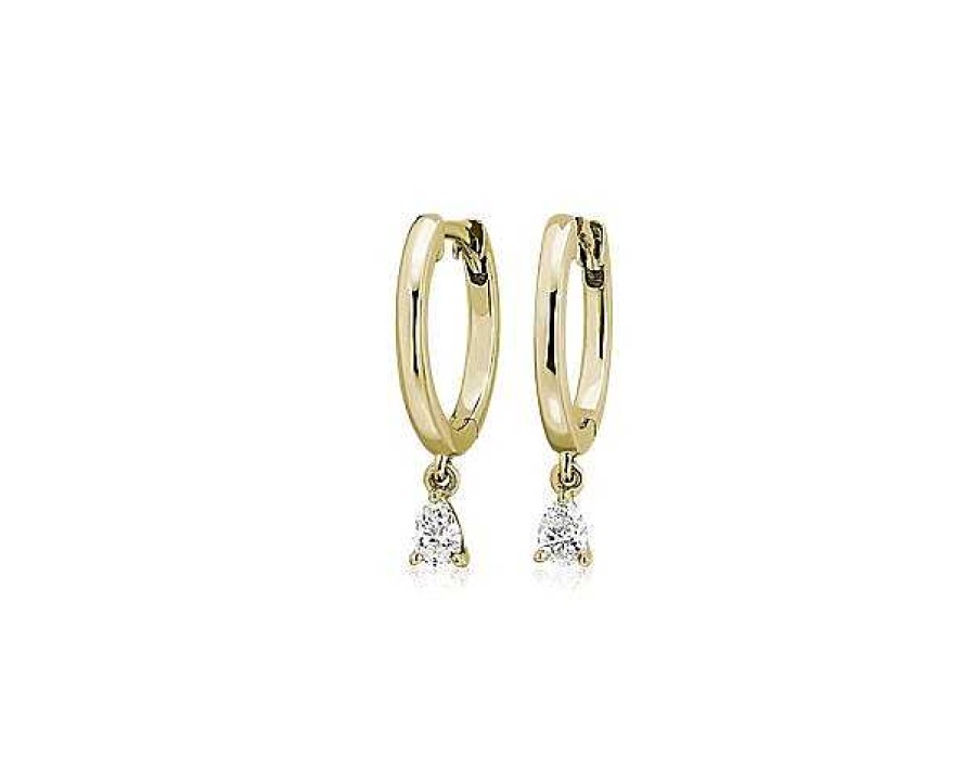 Earrings | Blue Nile Diamond Pear Drop Huggie Hoop Earrings In 14K Yellow Gold (1/4 Ct. Tw.)