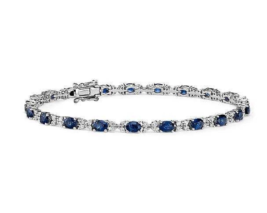 Bracelets | Blue Nile Sapphire And Diamond Bracelet In 14K White Gold (4X3Mm)