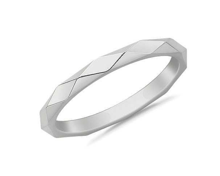 Women'S Rings | Blue Nile Stackable Beveled Triangle High Finish Ring In 14K White Gold (2Mm)