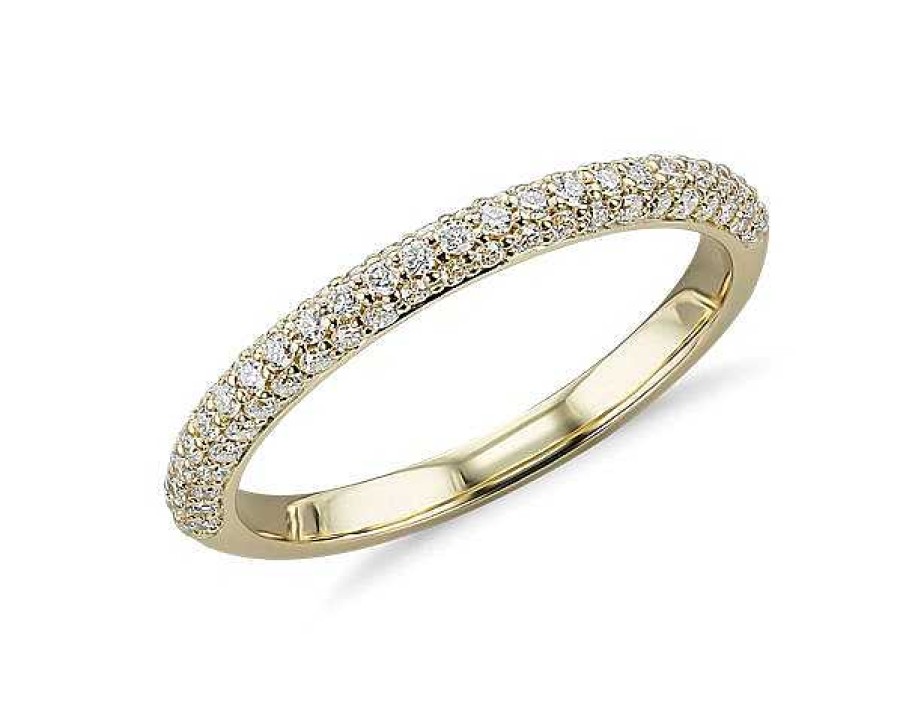 Women'S Rings | Blue Nile Trio Micropav Diamond Wedding Ring In 18K Yellow Gold (1/3 Ct. Tw.)