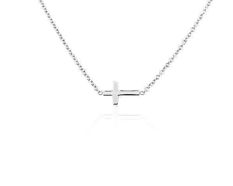 Necklaces | Blue Nile 18" Sideways Cross Necklace In 14K White Gold (1.2 Mm)