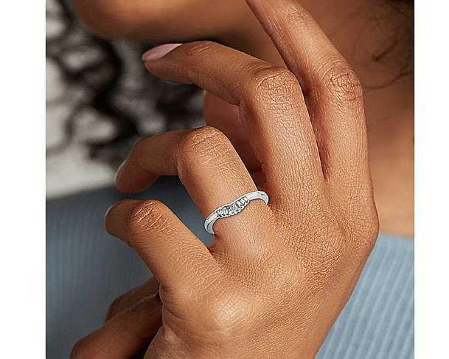 Rings | Blue Nile Zac Zac Posen Petite Baguette Diamond Tiara Curved Wedding Ring In 14K White Gold (2 Mm, 1/8 Ct. Tw.)