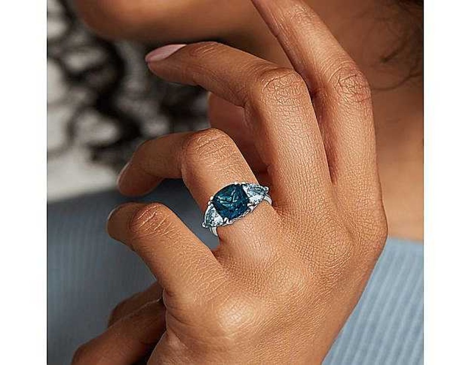 Rings | Blue Nile Cushion London Blue Topaz And Aquamarine Trillion Ring In 14K White Gold