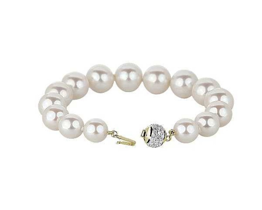 Bracelets | Blue Nile White Freshwater Pearl Bracelet With Diamond Clasp In 18K Yellow Gold