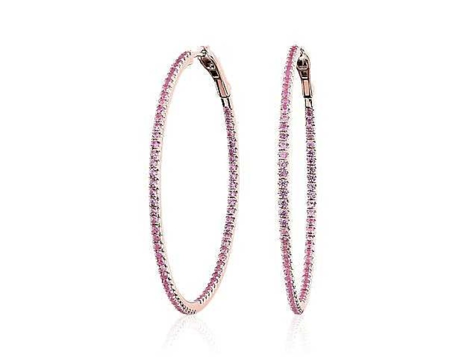 Earrings | Blue Nile Pink Sapphire Hoop Earring In 14K Rose Gold