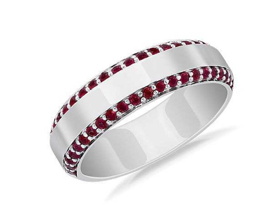 Men'S Rings | Blue Nile Men'S Ruby Edge Pave Band In Platinum (6.5 Mm, 3/4 Ct. Tw.)